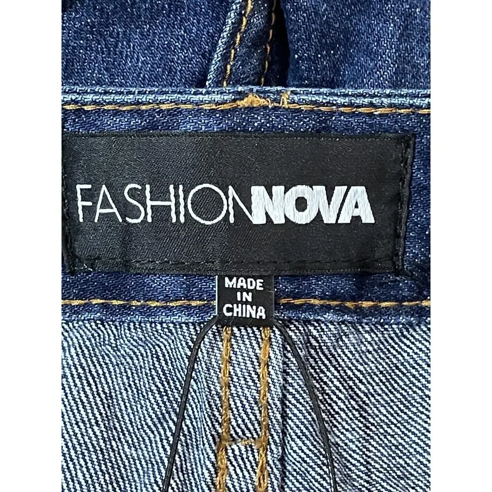 Fashion Nova Shorts Womens Small Dark Denim Distressed Frayed High‎ Rise Cutoff